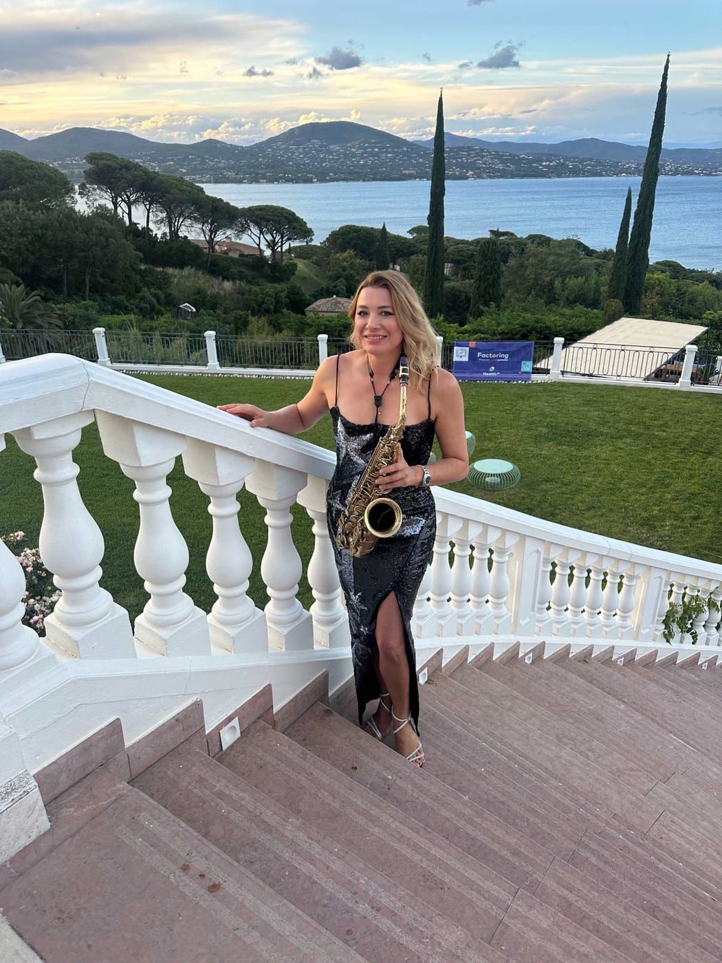 Live saxophonist at an international luxury event in France