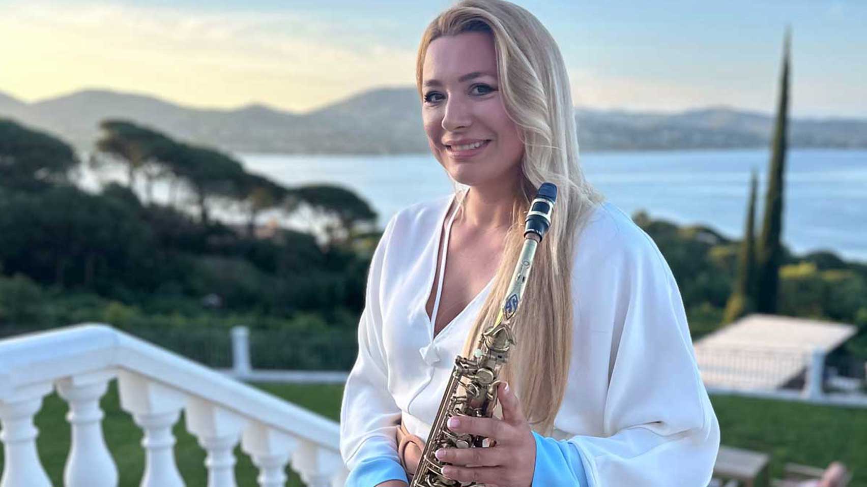 Saxophonist Natalie Marchenko at the Althoff Villa Belrose Hotel in Saint-Tropez at an exclusive luxury event on the Côte d'Azur