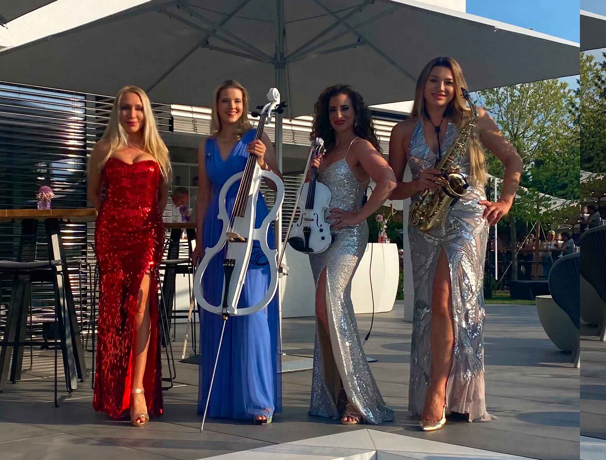 Live music for summer party in Munich with all-female band and saxophonist at outdoor corporate celebration