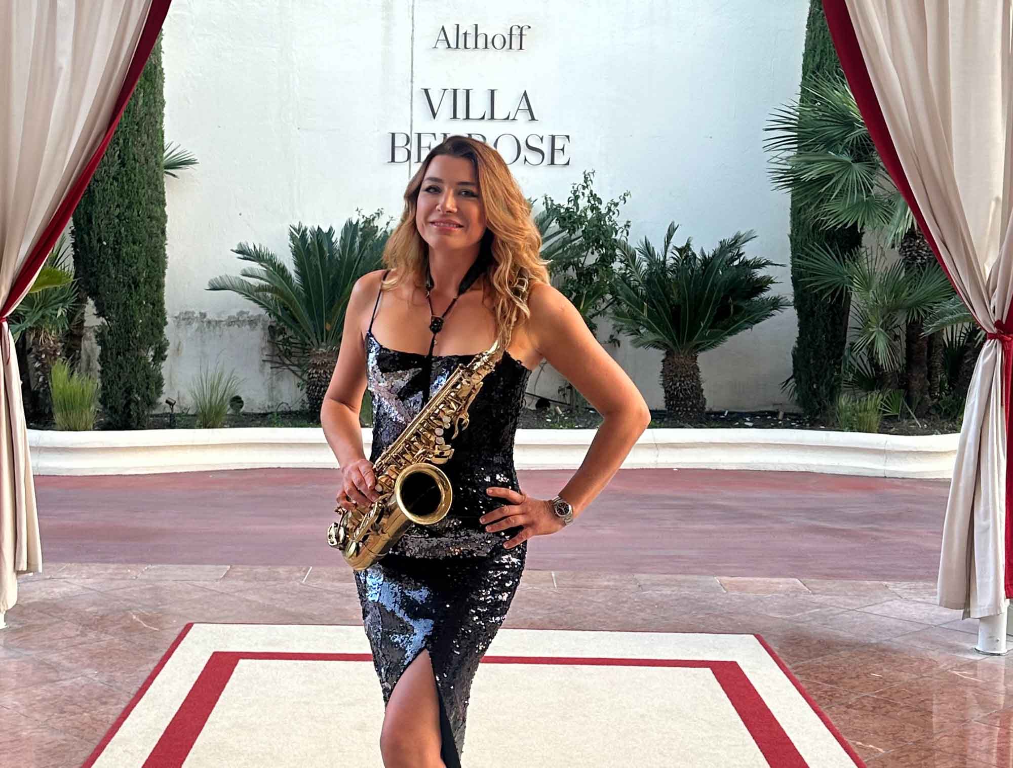 Saxophonist Natalie Marchenko at luxury event at Althoff Villa Belrose in Saint-Tropez